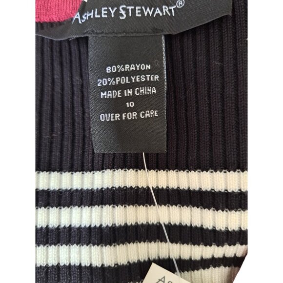 Ashley Stewart Belted Striped Sweater Dress Burgundy/Black Size 10 NWT - Picture 14 of 14